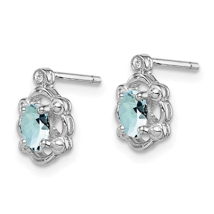 Sterlingsilber Rhodiniert Aquamarin & Diamant. Ohrringe