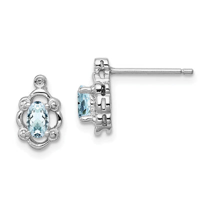 Sterlingsilber Rhodiniert Aquamarin & Diamant. Ohrringe