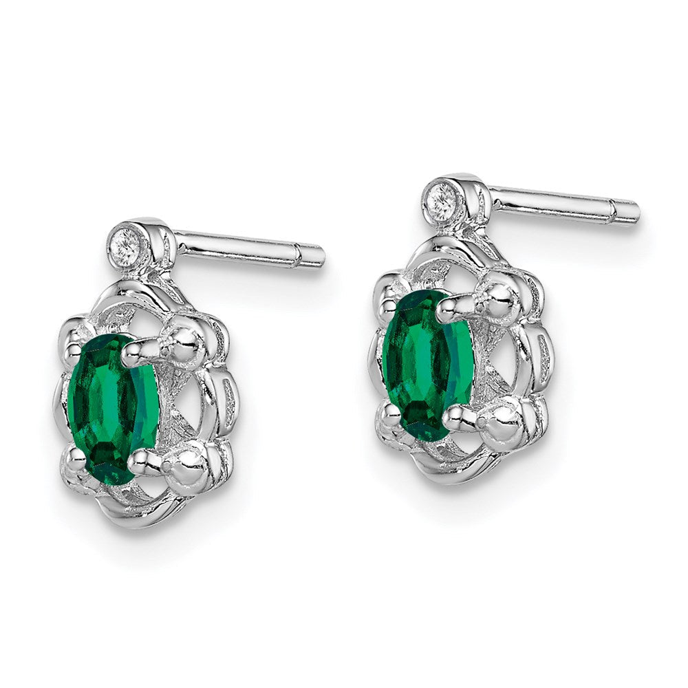 Sterlingsilber Rhodiniert Erzeugt Smaragd & Diamant. Ohrringe