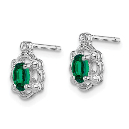 Sterlingsilber Rhodiniert Erzeugt Smaragd & Diamant. Ohrringe