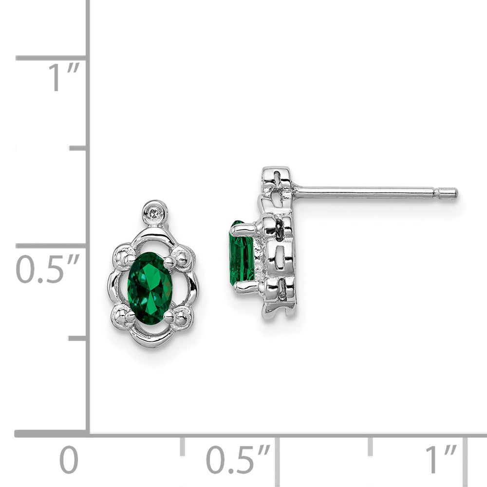 Sterlingsilber Rhodiniert Erzeugt Smaragd & Diamant. Ohrringe