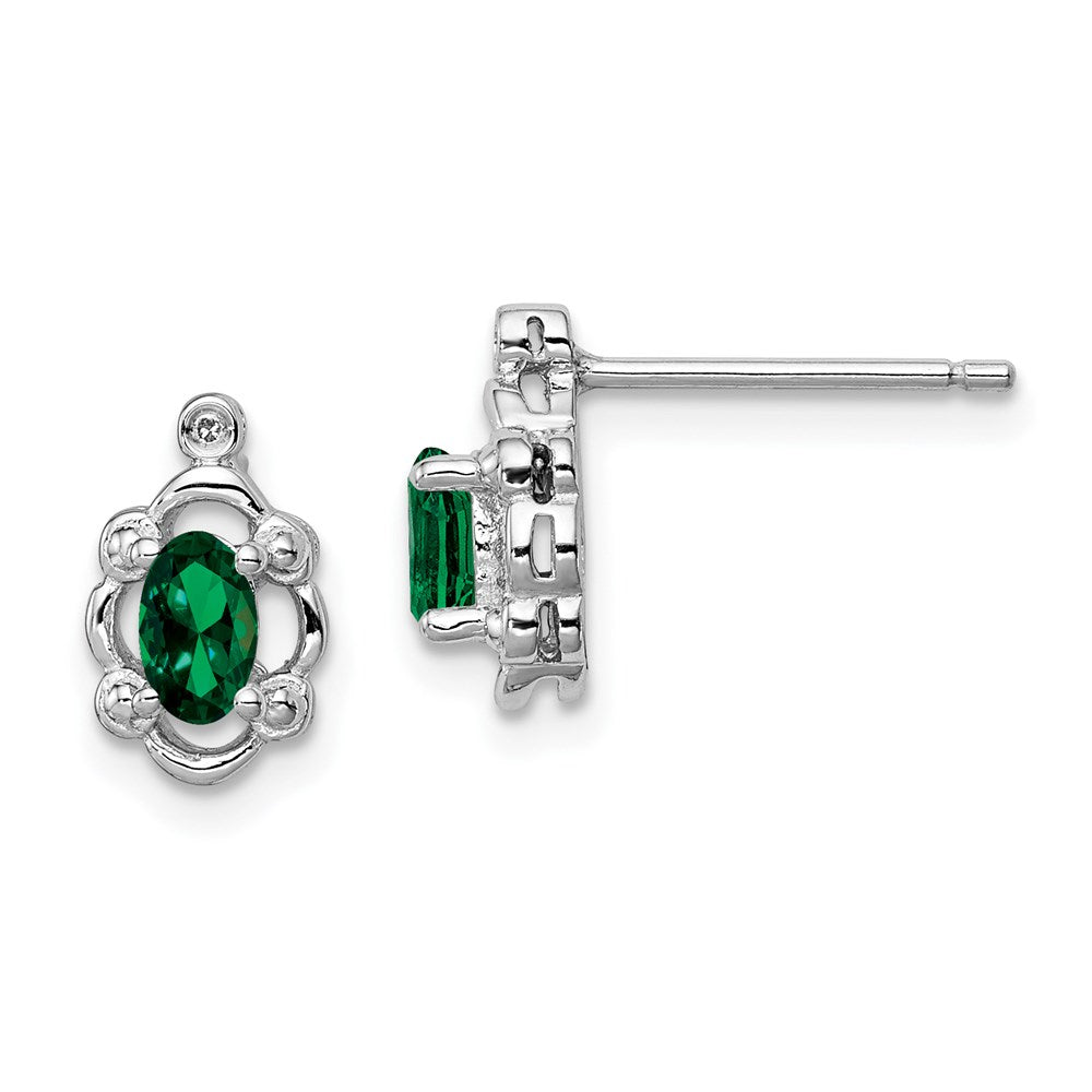 Sterlingsilber Rhodiniert Erzeugt Smaragd & Diamant. Ohrringe