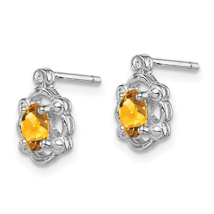 Sterlingsilber Rhodiniert Citrin & Diamant. Ohrringe