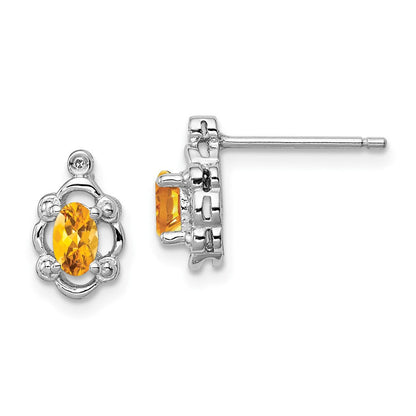 Sterlingsilber Rhodiniert Citrin & Diamant. Ohrringe