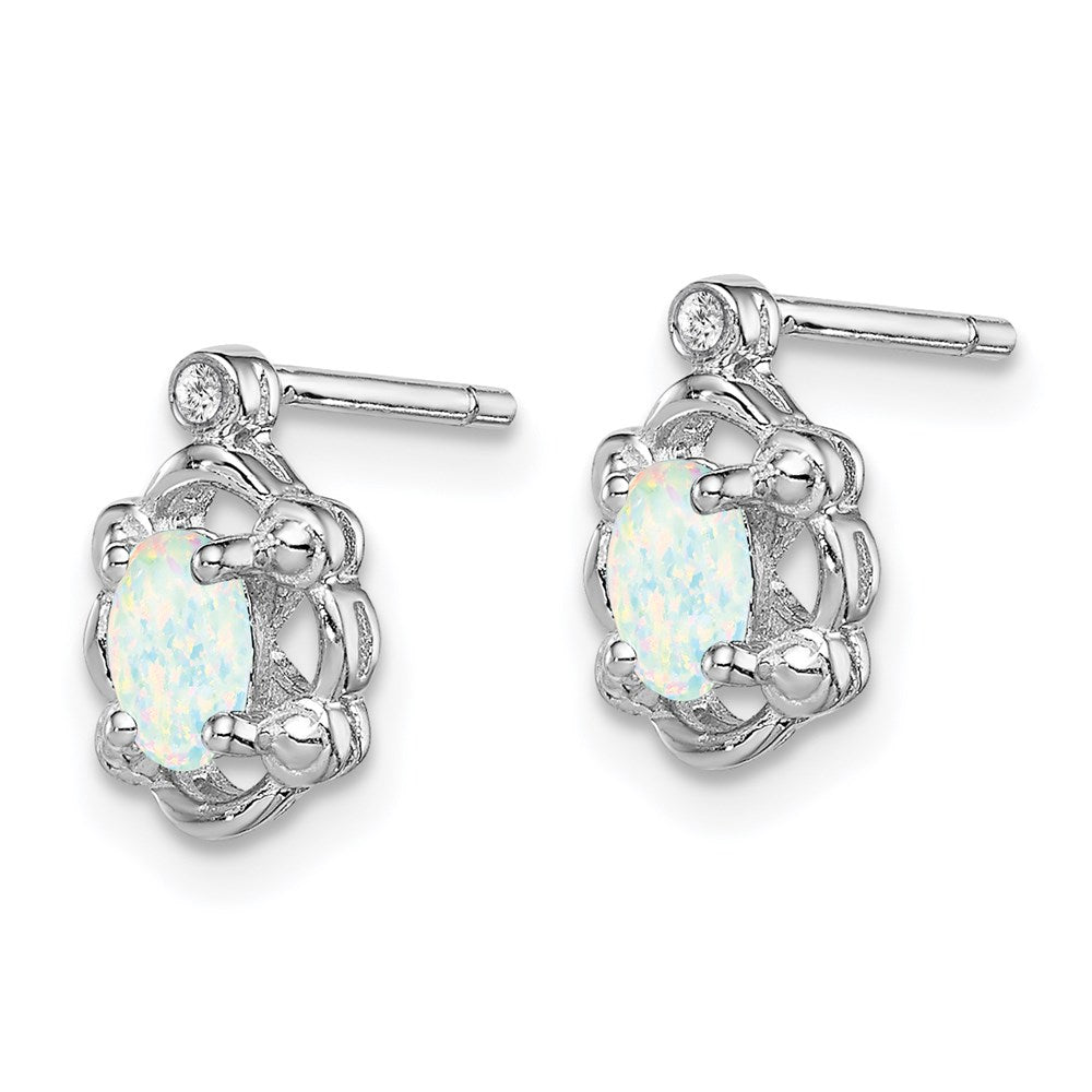 Sterlingsilber Rhodiniert Erzeugt Opal & Diamant. Ohrringe