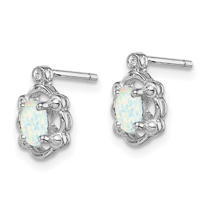 Sterlingsilber Rhodiniert Erzeugt Opal & Diamant. Ohrringe