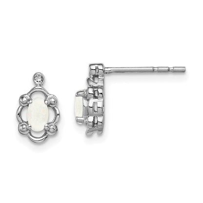 Sterlingsilber Rhodiniert Erzeugt Opal & Diamant. Ohrringe