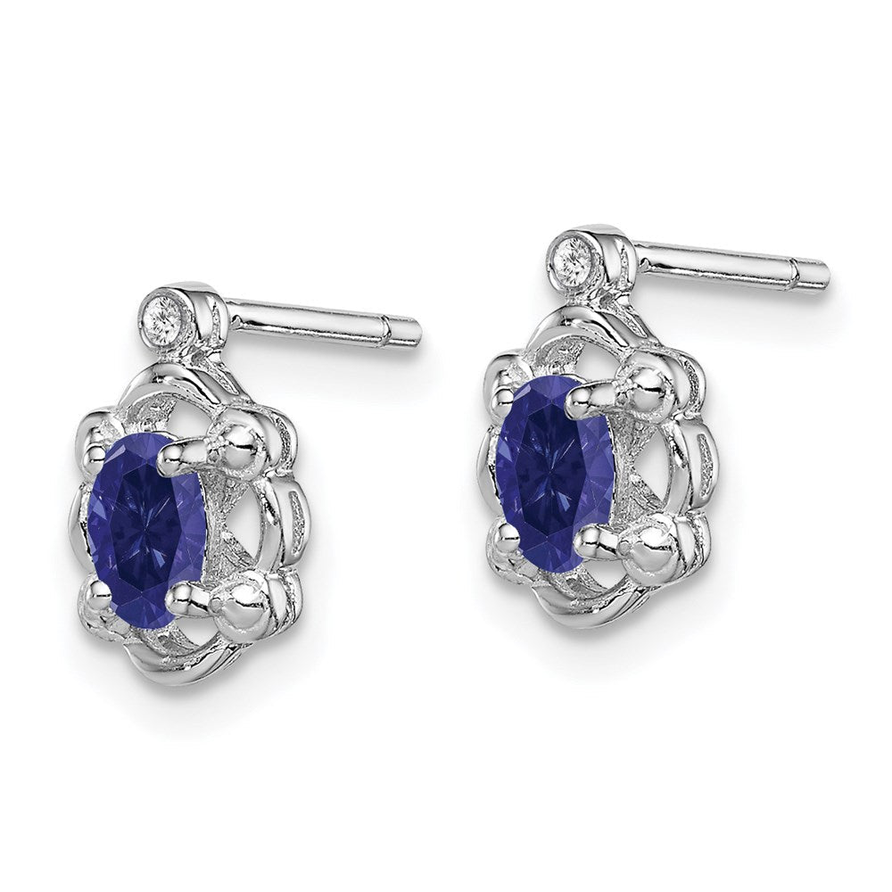 Sterlingsilber Rhodiniert Erzeugt Saphir & Diamant. Ohrringe