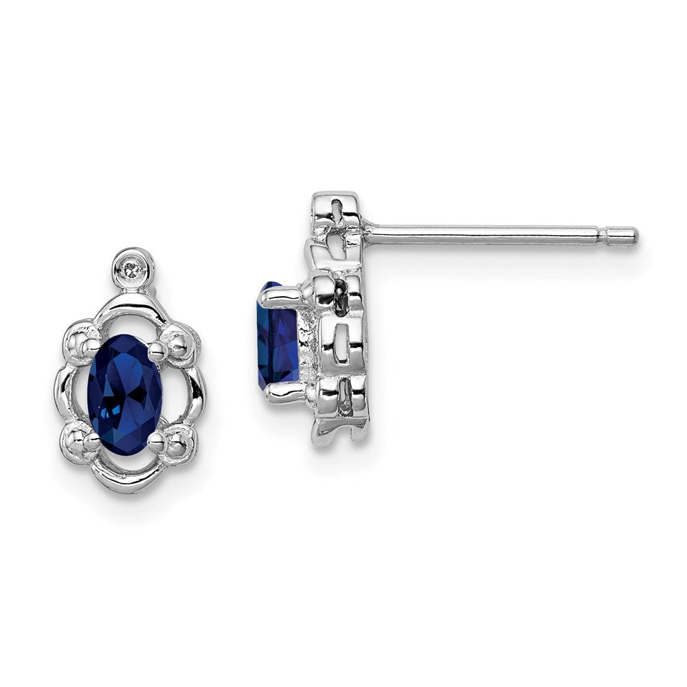 Sterlingsilber Rhodiniert Erzeugt Saphir & Diamant. Ohrringe