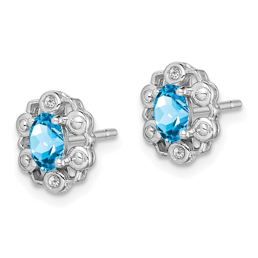 Sterlingsilber Rhodiniert Licht Schweizer Blautopas & Diamant. Ohrringe