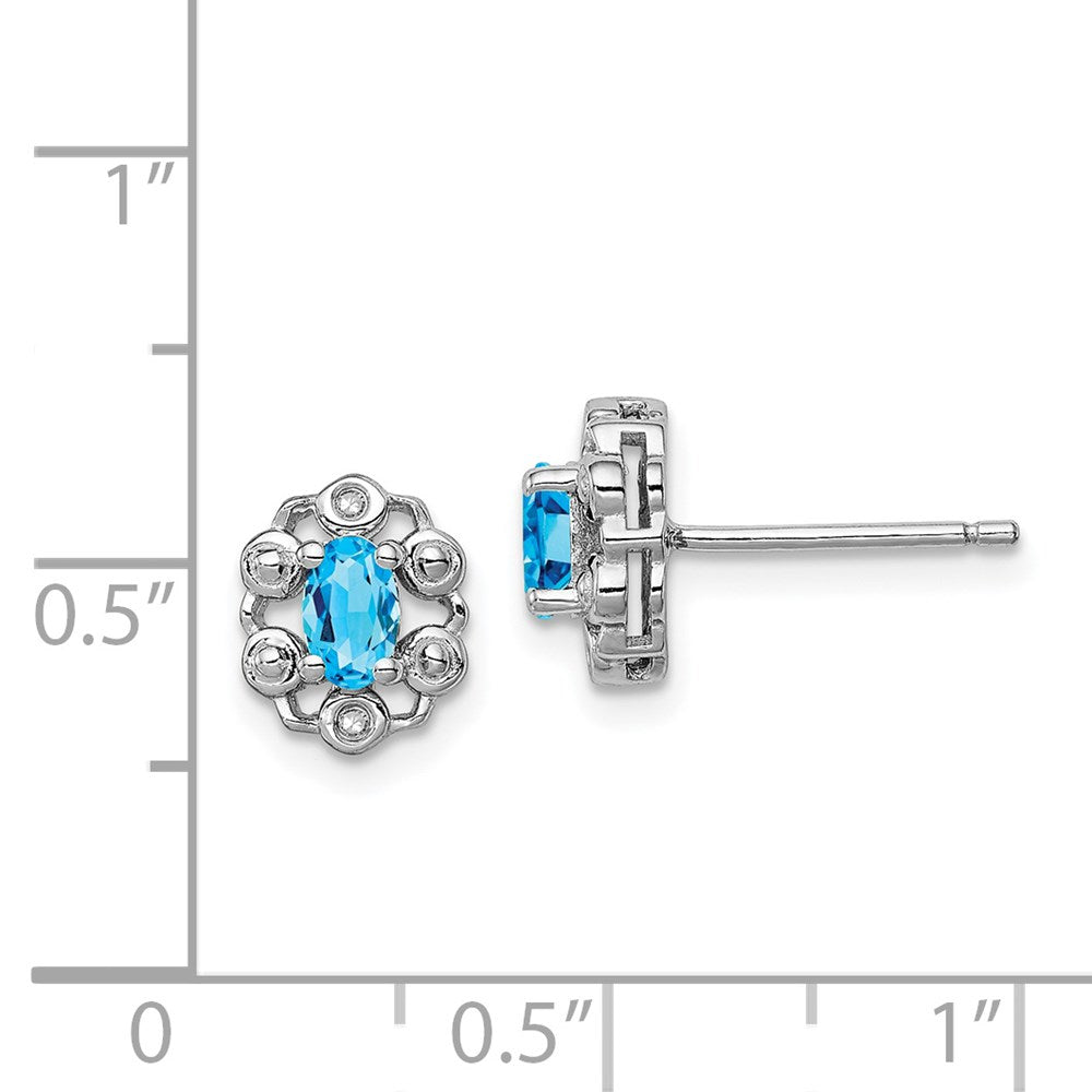 Sterlingsilber Rhodiniert Licht Schweizer Blautopas & Diamant. Ohrringe