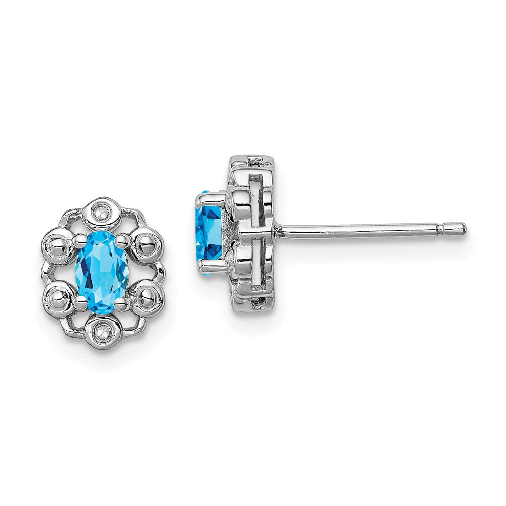 Sterlingsilber Rhodiniert Licht Schweizer Blautopas & Diamant. Ohrringe