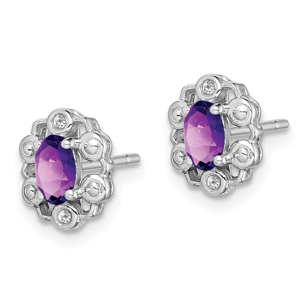 Sterlingsilber Rhodiniert Amethyst & Diamant. Ohrringe