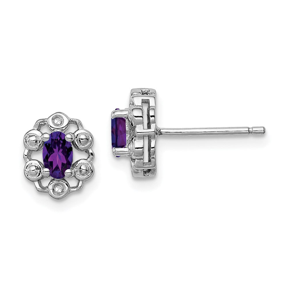 Sterlingsilber Rhodiniert Amethyst & Diamant. Ohrringe