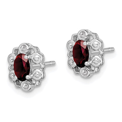 Sterlingsilber Rhodiniert Granat & Diamant. Ohrringe