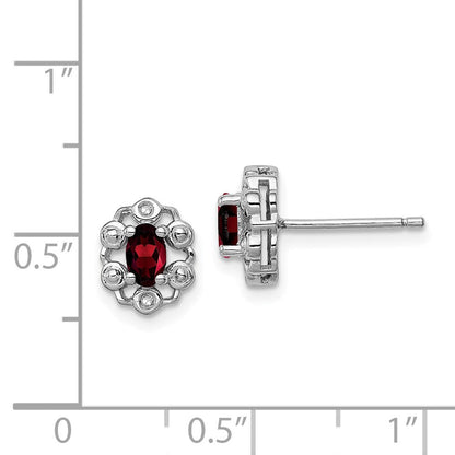 Sterlingsilber Rhodiniert Granat & Diamant. Ohrringe