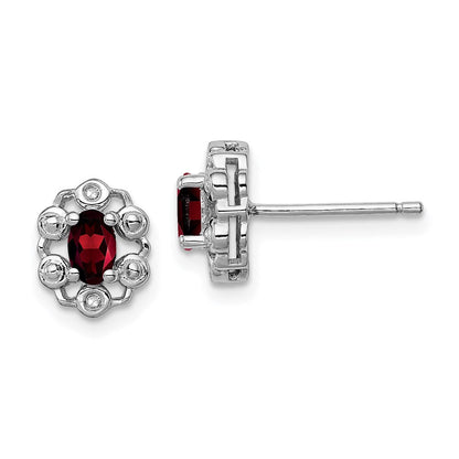 Sterlingsilber Rhodiniert Granat & Diamant. Ohrringe
