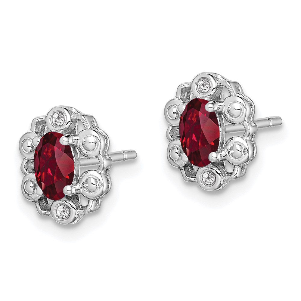 Sterlingsilber Rhodiniert Erzeugt Rubin & Diamant. Ohrringe