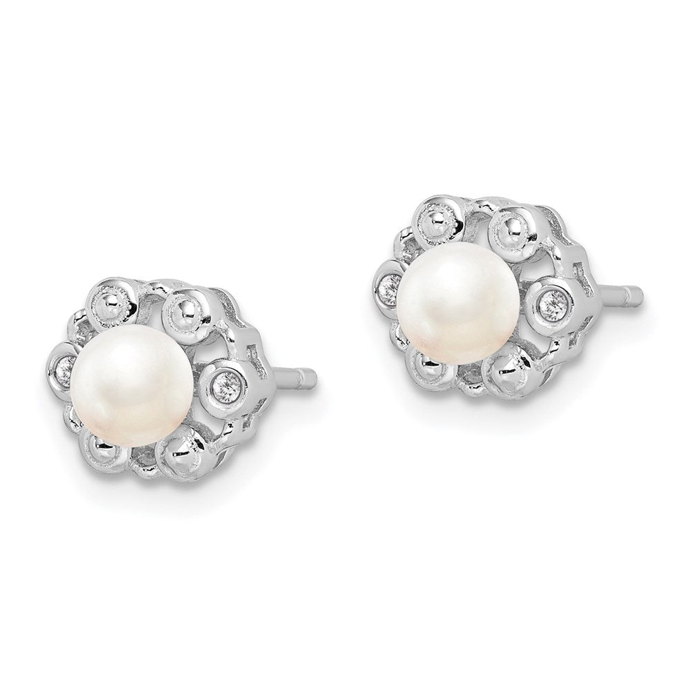 Sterlingsilber Rhodiniert Fw Zuchtperle & Diamant. Ohrringe