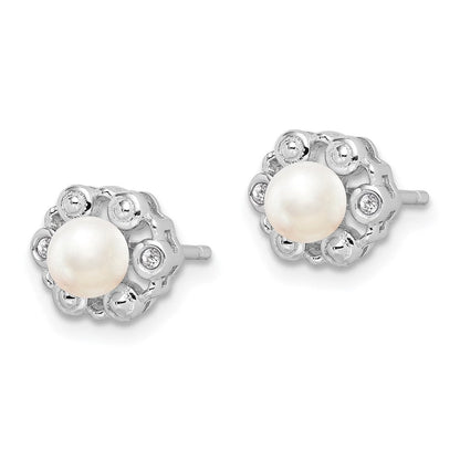 Sterlingsilber Rhodiniert Fw Zuchtperle & Diamant. Ohrringe