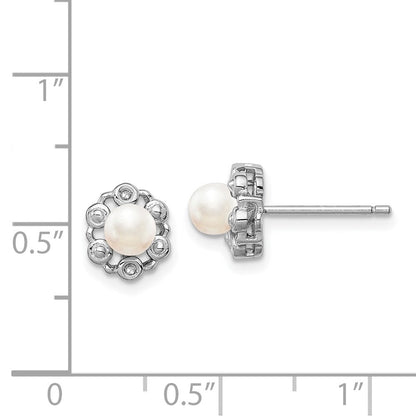 Sterlingsilber Rhodiniert Fw Zuchtperle & Diamant. Ohrringe