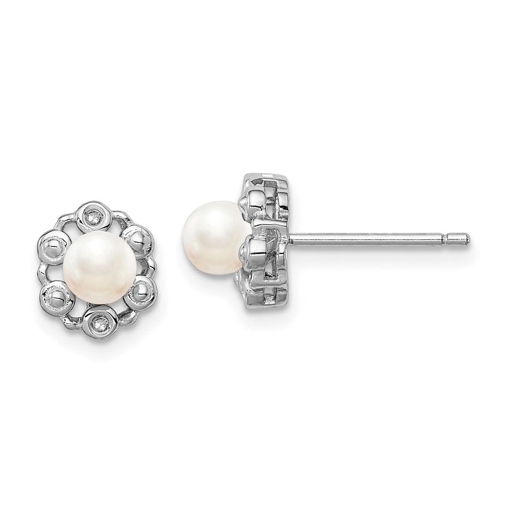 Sterlingsilber Rhodiniert Fw Zuchtperle & Diamant. Ohrringe