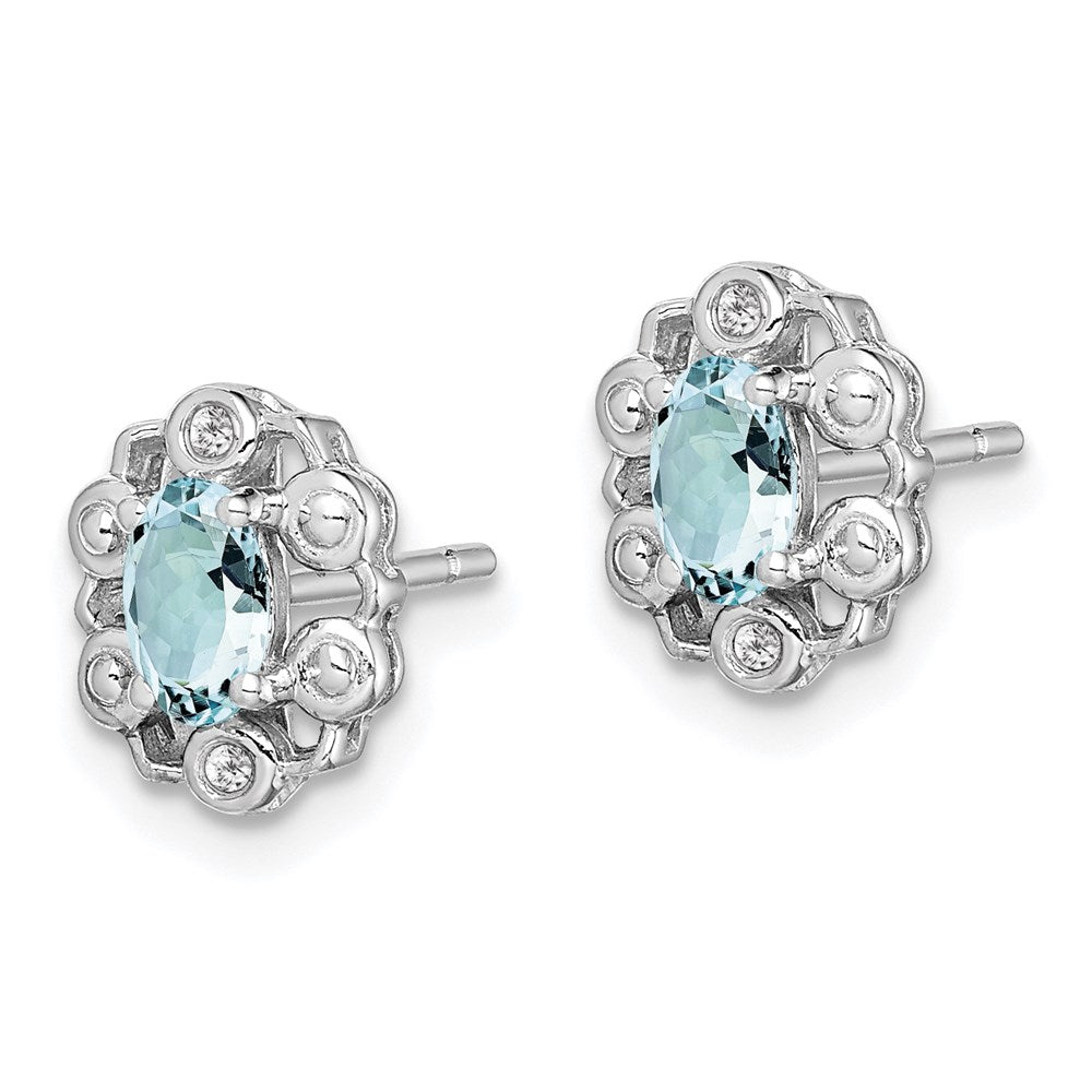 Sterlingsilber Rhodiniert Aquamarin & Diamant. Ohrringe