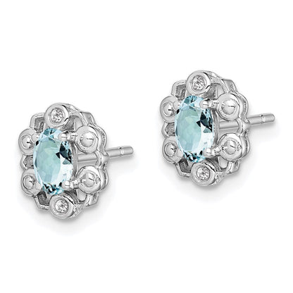 Sterlingsilber Rhodiniert Aquamarin & Diamant. Ohrringe