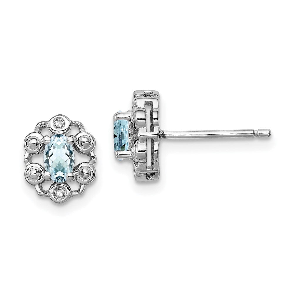 Sterlingsilber Rhodiniert Aquamarin & Diamant. Ohrringe