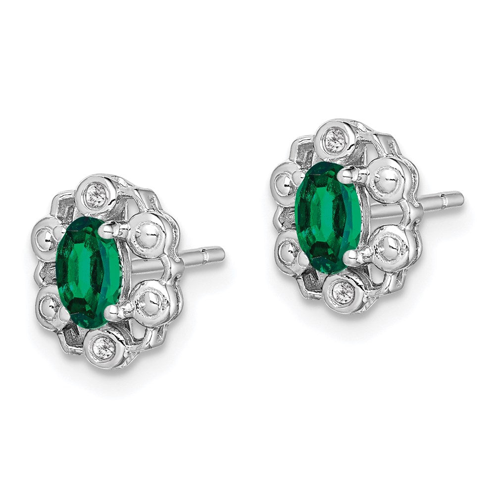 Sterlingsilber Rhodiniert Erzeugt Smaragd & Diamant. Ohrringe