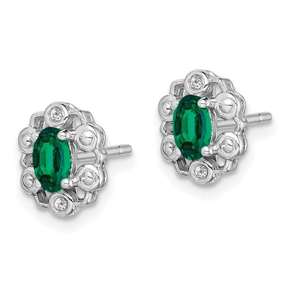 Sterlingsilber Rhodiniert Erzeugt Smaragd & Diamant. Ohrringe