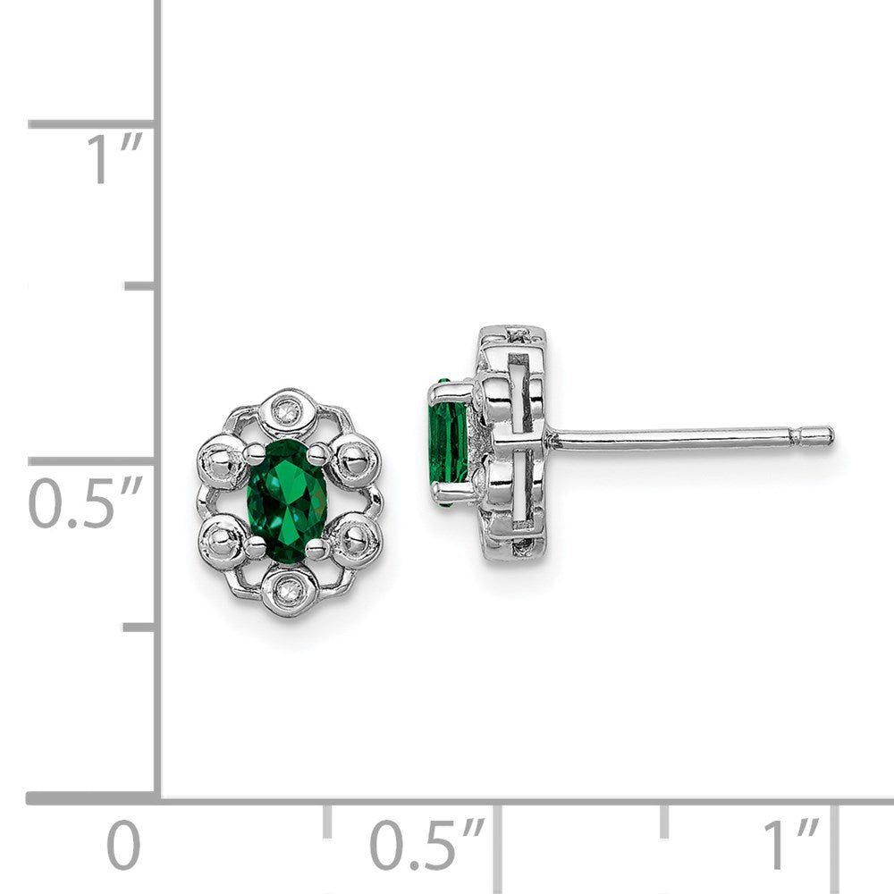 Sterlingsilber Rhodiniert Erzeugt Smaragd & Diamant. Ohrringe