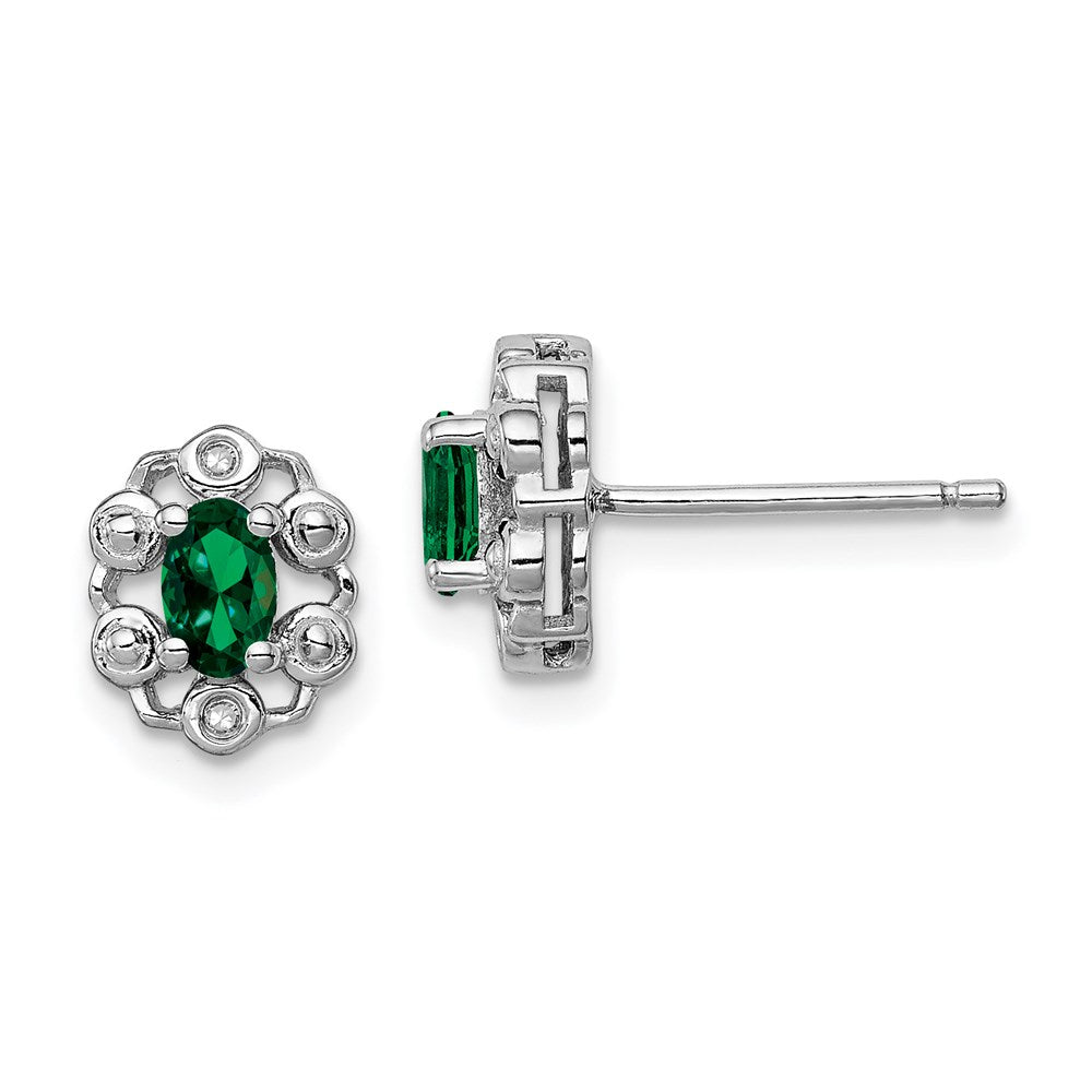 Sterlingsilber Rhodiniert Erzeugt Smaragd & Diamant. Ohrringe