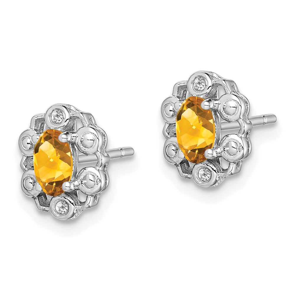 Sterlingsilber Rhodiniert Citrin & Diamant. Ohrringe