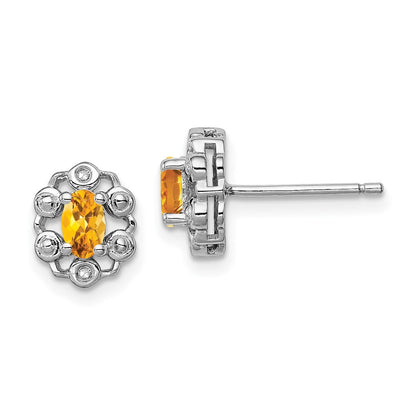 Sterlingsilber Rhodiniert Citrin & Diamant. Ohrringe