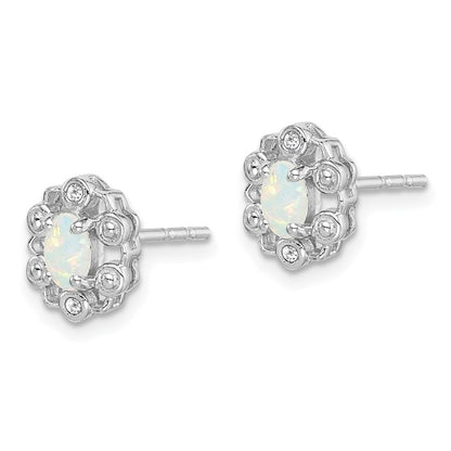 Sterlingsilber Rhodiniert Erzeugt Opal & Diamant. Ohrringe
