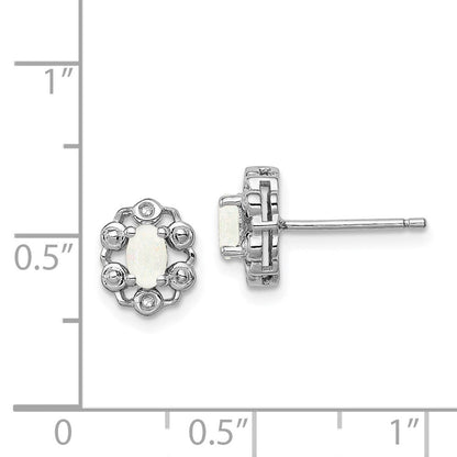 Sterlingsilber Rhodiniert Erzeugt Opal & Diamant. Ohrringe