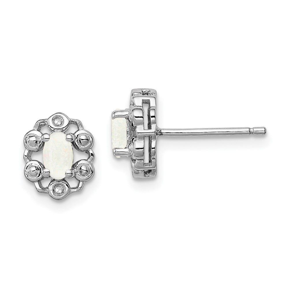 Sterlingsilber Rhodiniert Erzeugt Opal & Diamant. Ohrringe