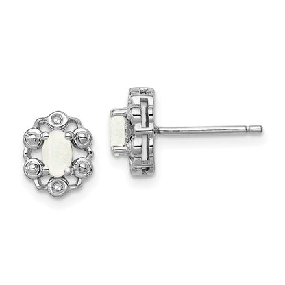 Sterlingsilber Rhodiniert Erzeugt Opal & Diamant. Ohrringe