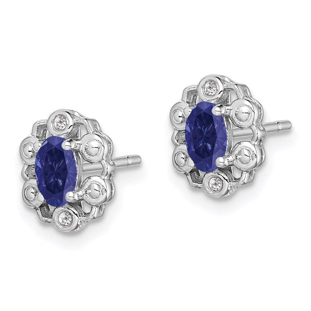 Sterlingsilber Rhodiniert Erzeugt Saphir & Diamant. Ohrringe