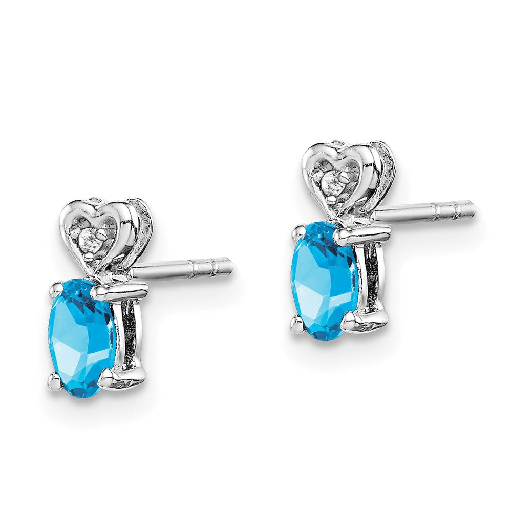 Sterlingsilber Rhodiniert Licht Schweizer Blautopas & Diamant. Ohrringe