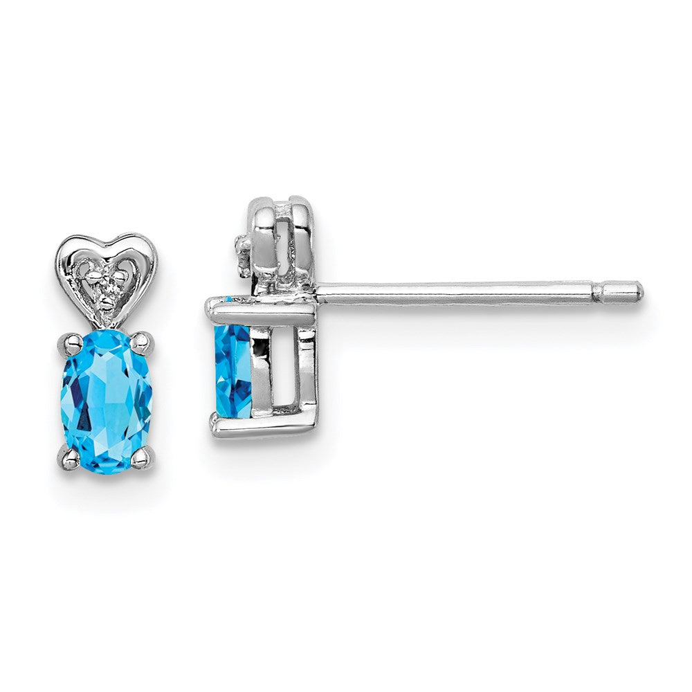 Sterlingsilber Rhodiniert Licht Schweizer Blautopas & Diamant. Ohrringe