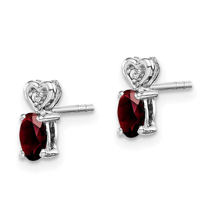 Sterlingsilber Rhodiniert Granat & Diamant. Ohrringe