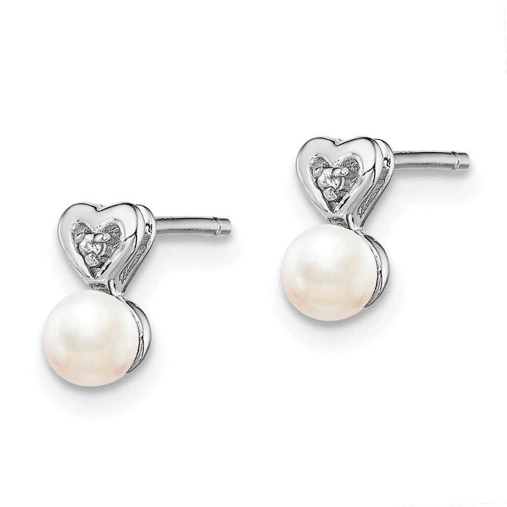 Sterlingsilber Rhodiniert Fw Zuchtperle & Diamant. Ohrringe