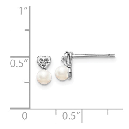 Sterlingsilber Rhodiniert Fw Zuchtperle & Diamant. Ohrringe
