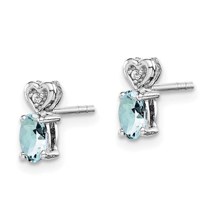 Sterlingsilber Rhodiniert Aquamarin & Diamant. Ohrringe