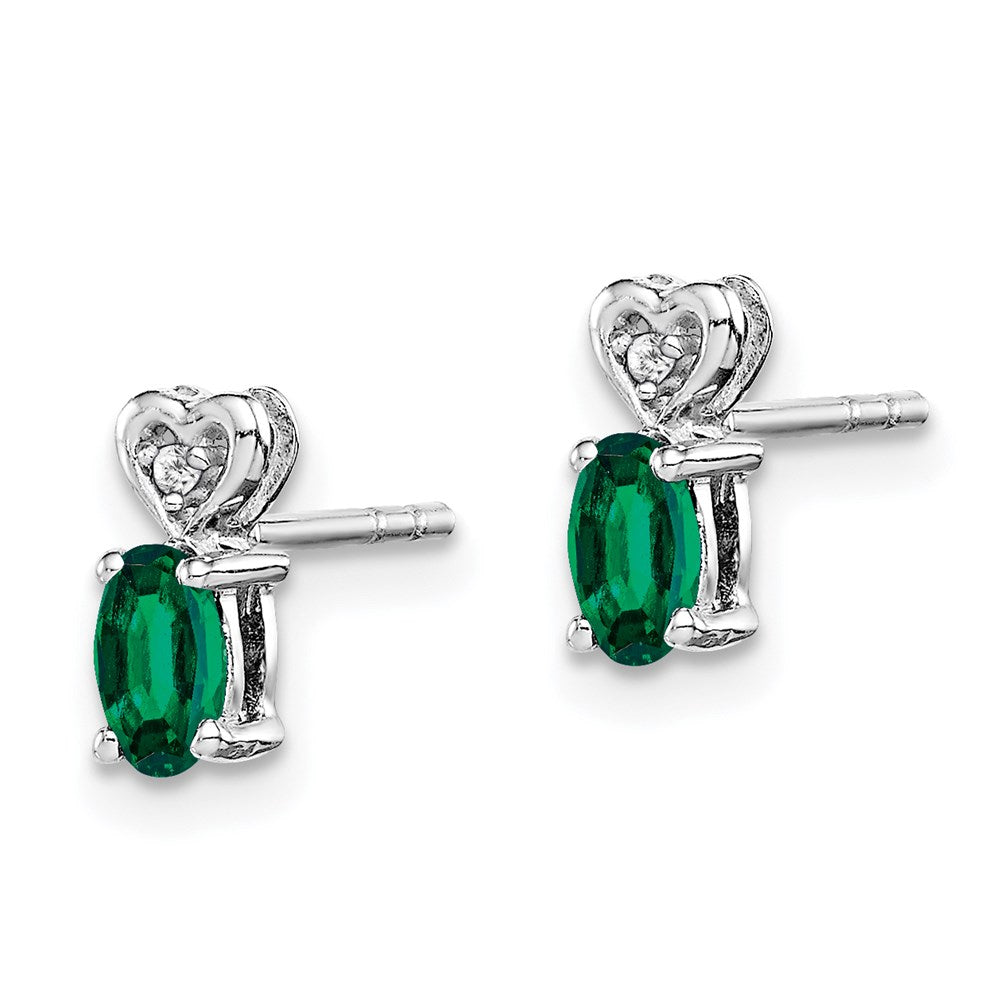 Sterlingsilber Rhodiniert Erzeugt Smaragd & Diamant. Ohrringe