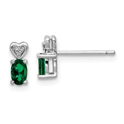 Sterlingsilber Rhodiniert Erzeugt Smaragd & Diamant. Ohrringe
