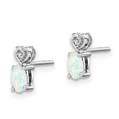 Sterlingsilber Rhodiniert Erzeugt Opal & Diamant. Ohrringe