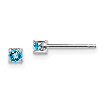 Sterlingsilber Rhodiniert 3mm Rund Schweizer Blautopas Ohrstecker